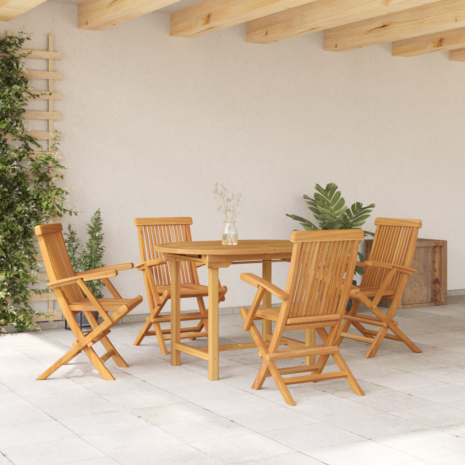 Set da pranzo da giardino 5 pezzi in legno massello di teak