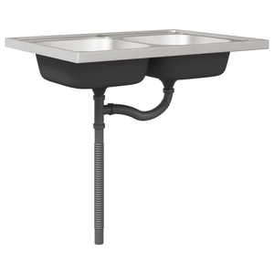 Armadio da cucina  "Kalmar" con doppi lavelli in legno ingegnerizzato bianco