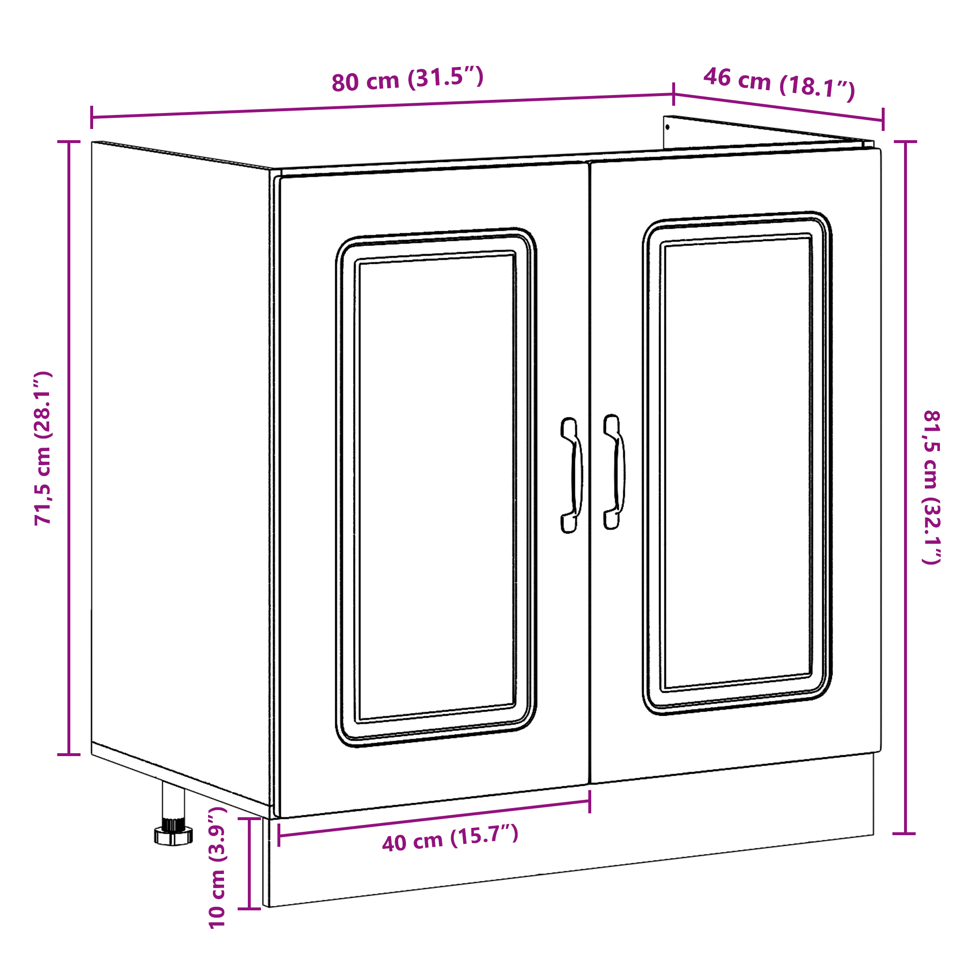Armadio da cucina  "Kalmar" con doppi lavelli in legno ingegnerizzato bianco