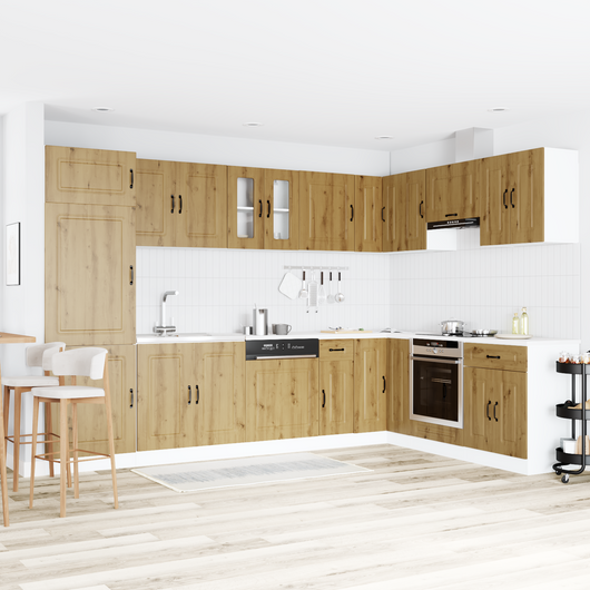 Armadio da Cucina  "Kalmar" con Doppio Lavabo Rovere Artigianale Legno Ingegnerizzato