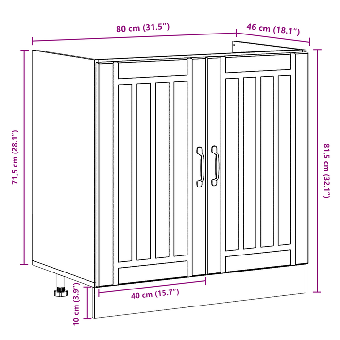 Armadio da cucina  "Lucca" con doppi lavabi bianchi in legno ingegnerizzato