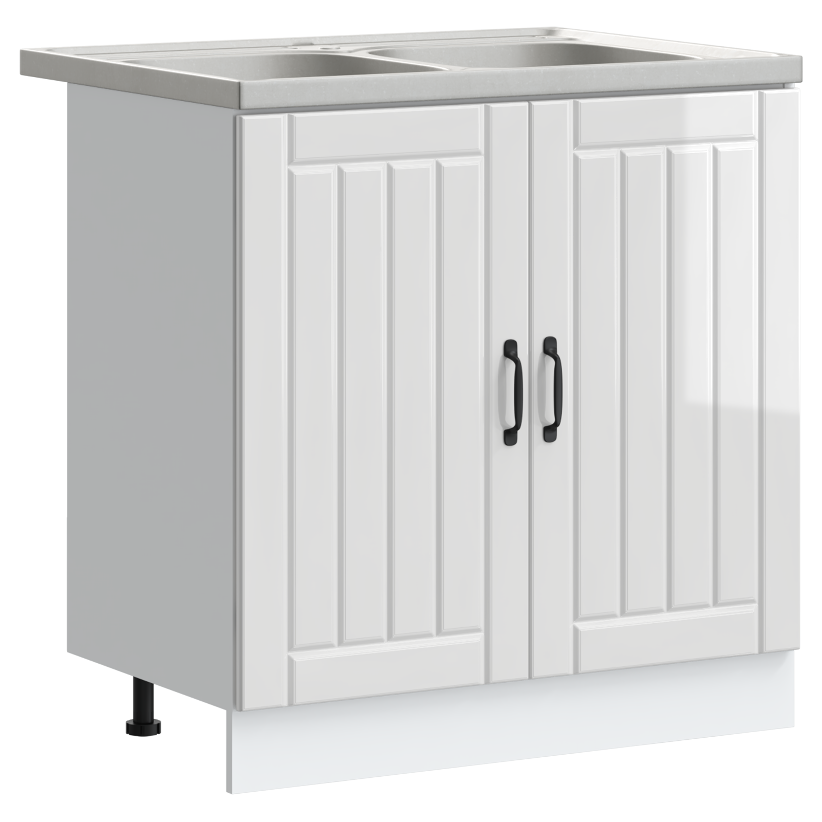 Armadio da cucina  "Lucca" con doppi lavelli in legno ingegnerizzato lucido bianco