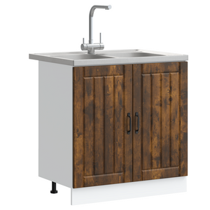 Armadio da Cucina  "Lucca" con Doppio Lavello in Rovere Affumicato in Legno Ingegnerizzato