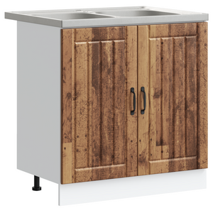 Mobile Cucina 'Lucca'di con Doppie Vasche - Legno Vecchio, Legno Ingegnerizzato
