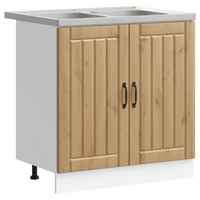 Armadio da cucina  'Lucca'con doppio lavello in rovere artigianale, legno ingegnerizzato