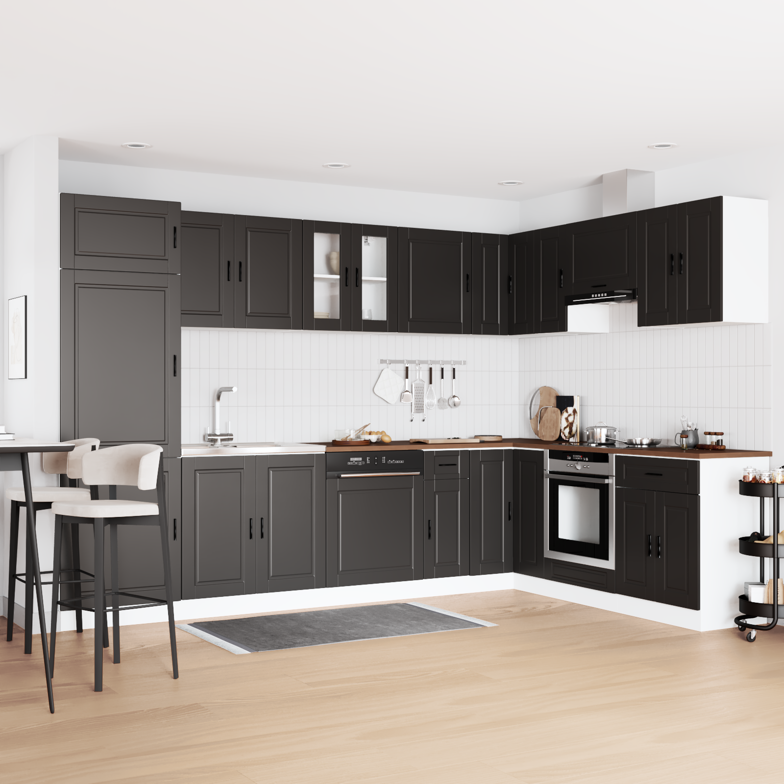 Mobile Sottolavello  "Porto" con Lavello Nero 80x46x84,5 cm in Legno Ingegnerizzato