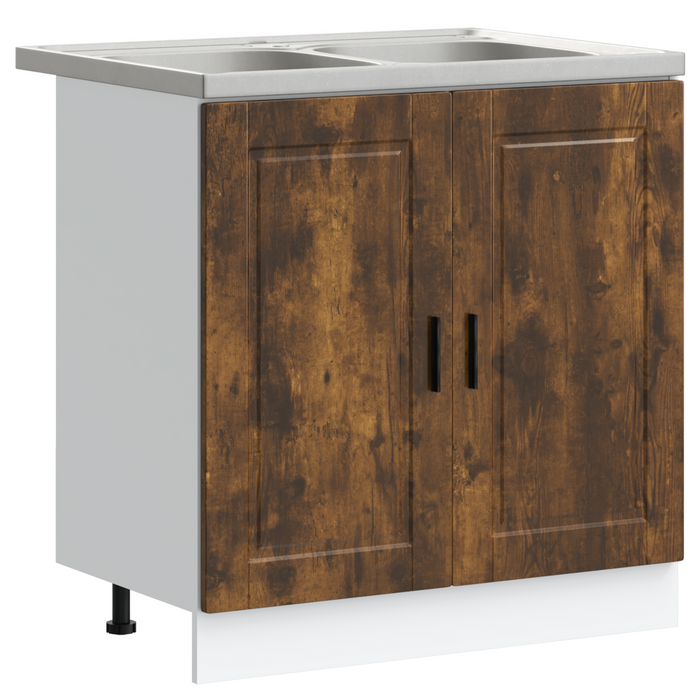 Mobile Base per Lavabo "Porto" con Lavabo Rovere Affumicato 80x46x84,5 cm in Legno Ingegnerizzato