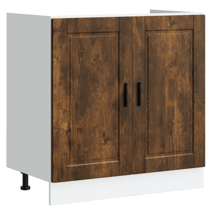 Mobile Base per Lavabo "Porto" con Lavabo Rovere Affumicato 80x46x84,5 cm in Legno Ingegnerizzato