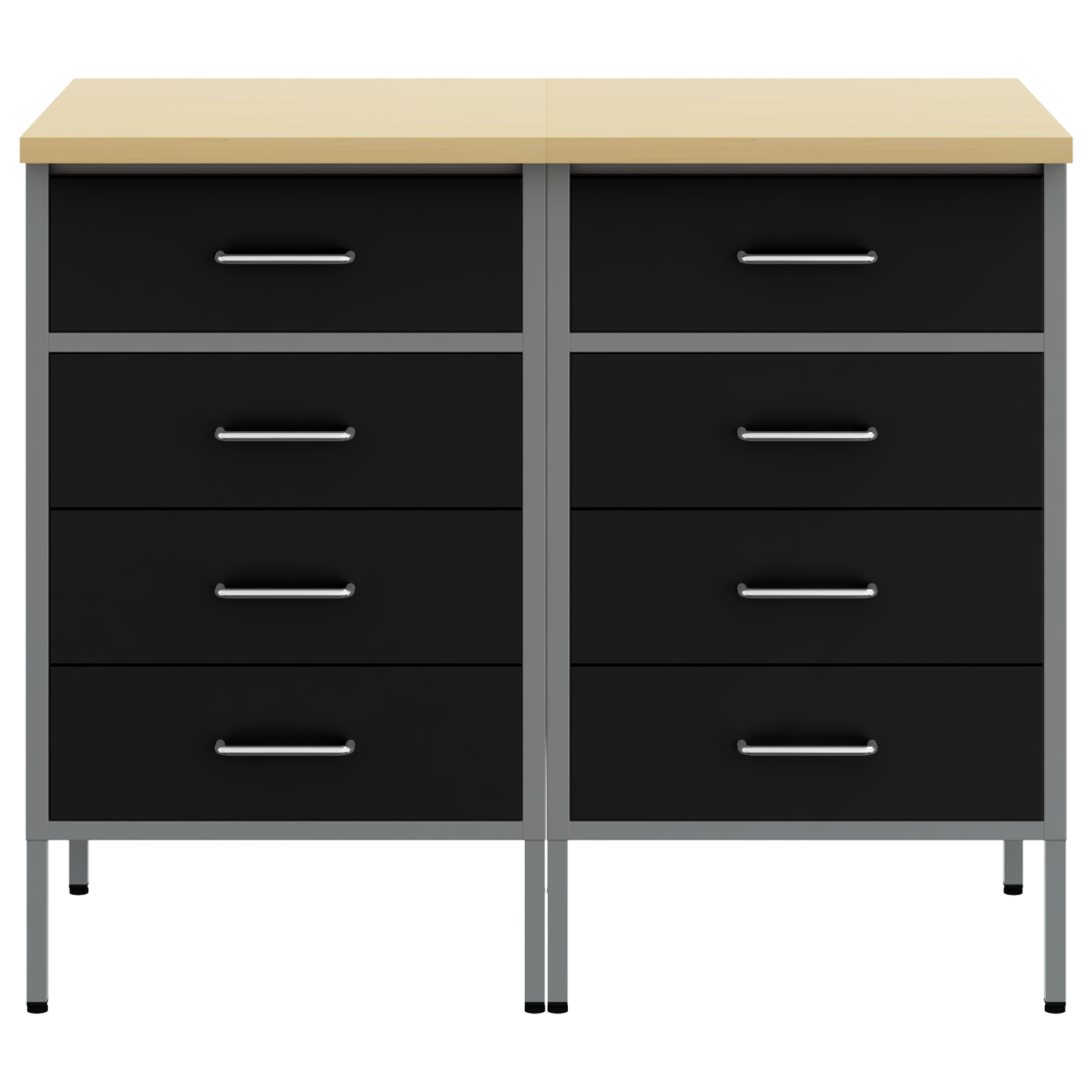 Armadio da lavoro  2 pezzi Nero e Grigio in Legno Ingegnerizzato e Acciaio