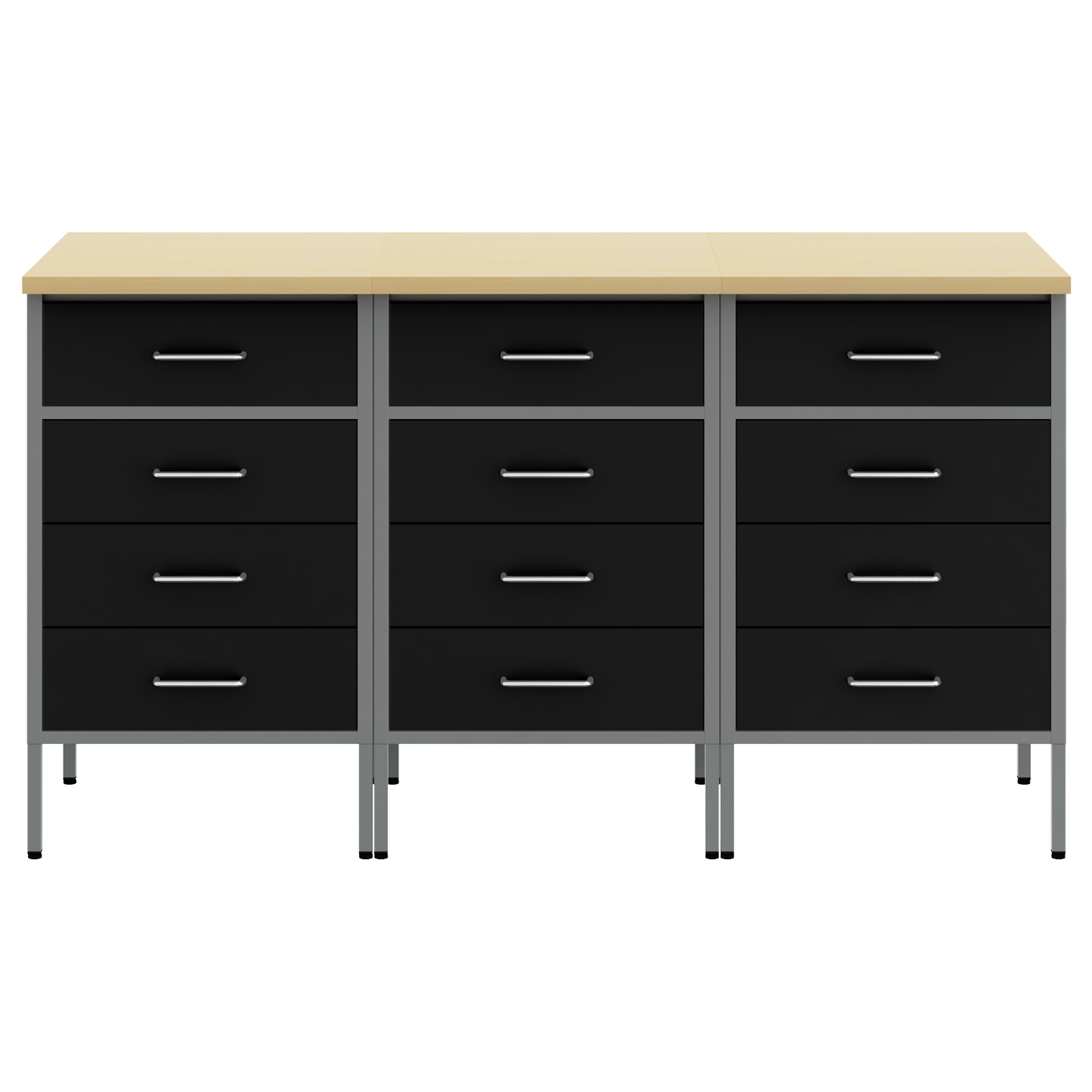 Armadio da lavoro  3 pezzi Nero e Grigio in Legno Ingegnerizzato e Acciaio