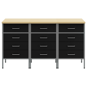 Armadio da lavoro  3 pezzi Nero e Grigio in Legno Ingegnerizzato e Acciaio