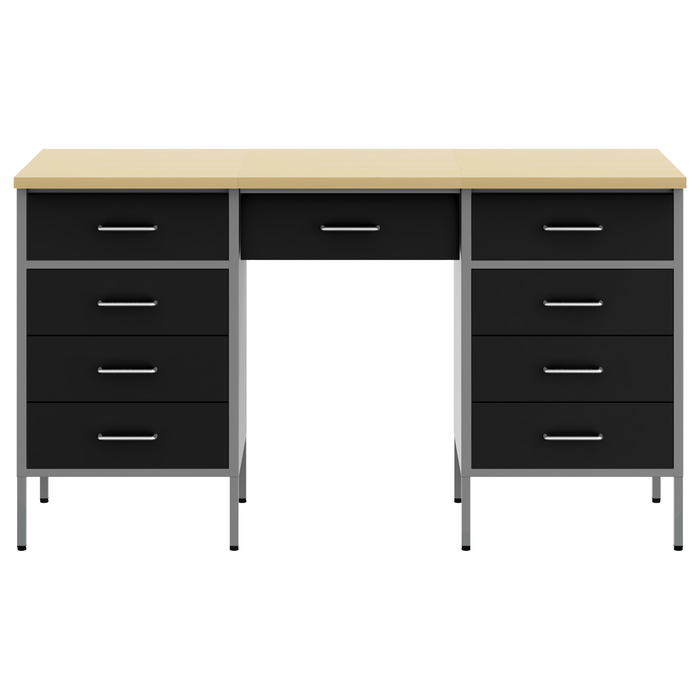 Set di armadio e tavolo da lavoro a 3 pezzi  in legno ingegnerizzato e acciaio nero