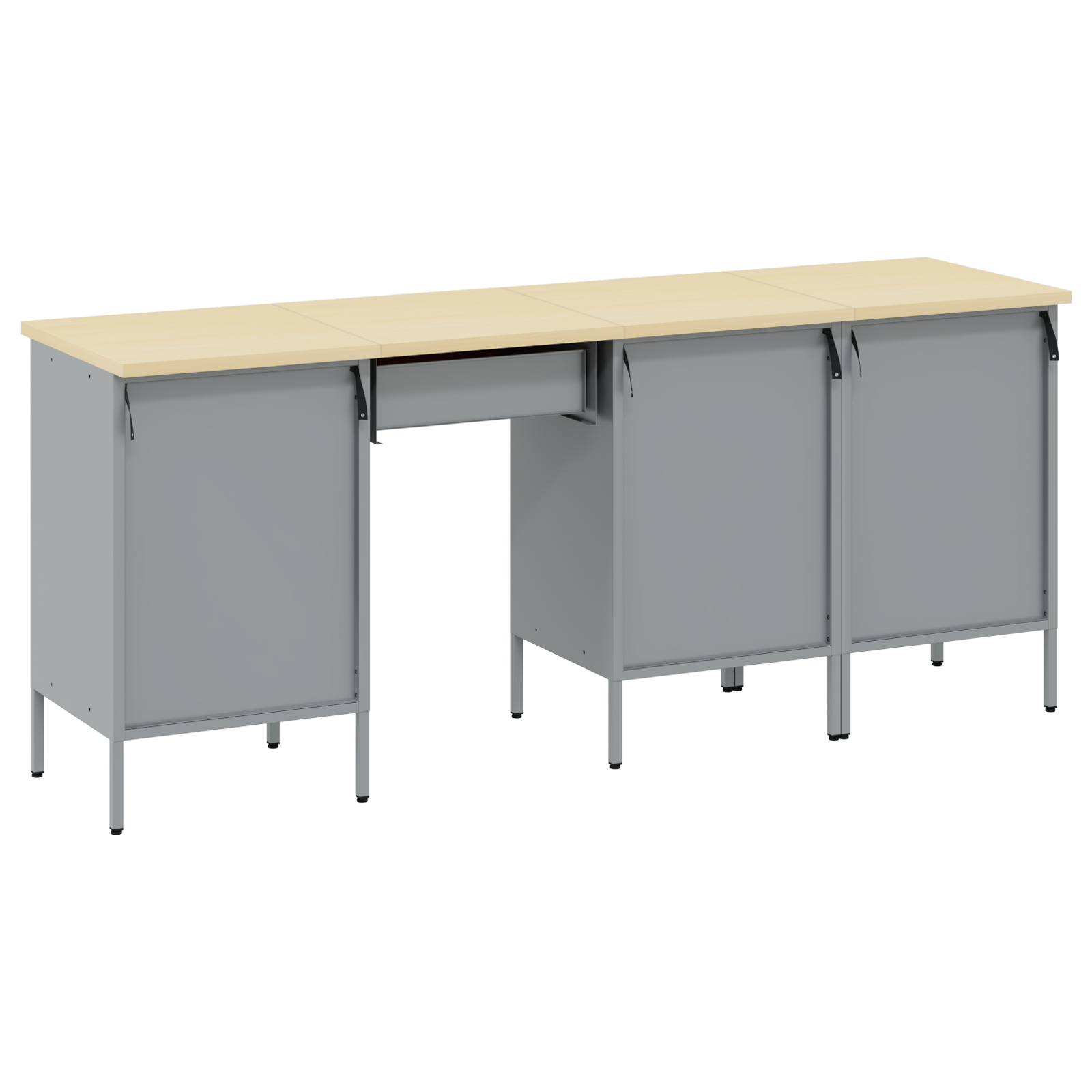 Set da lavoro e tavolo 4 pezzi  neri in legno ingegnerizzato e acciaio