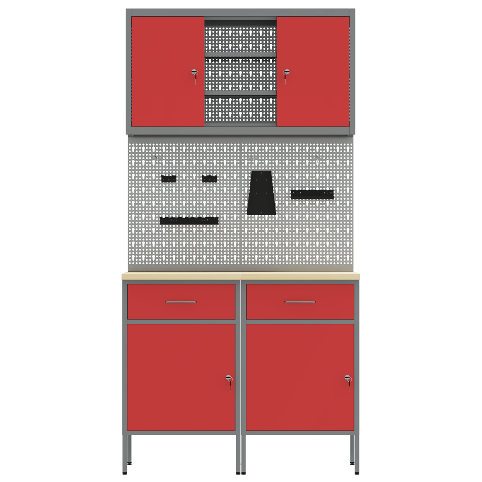 Set di 6 banchi da lavoro in acciaio rosso