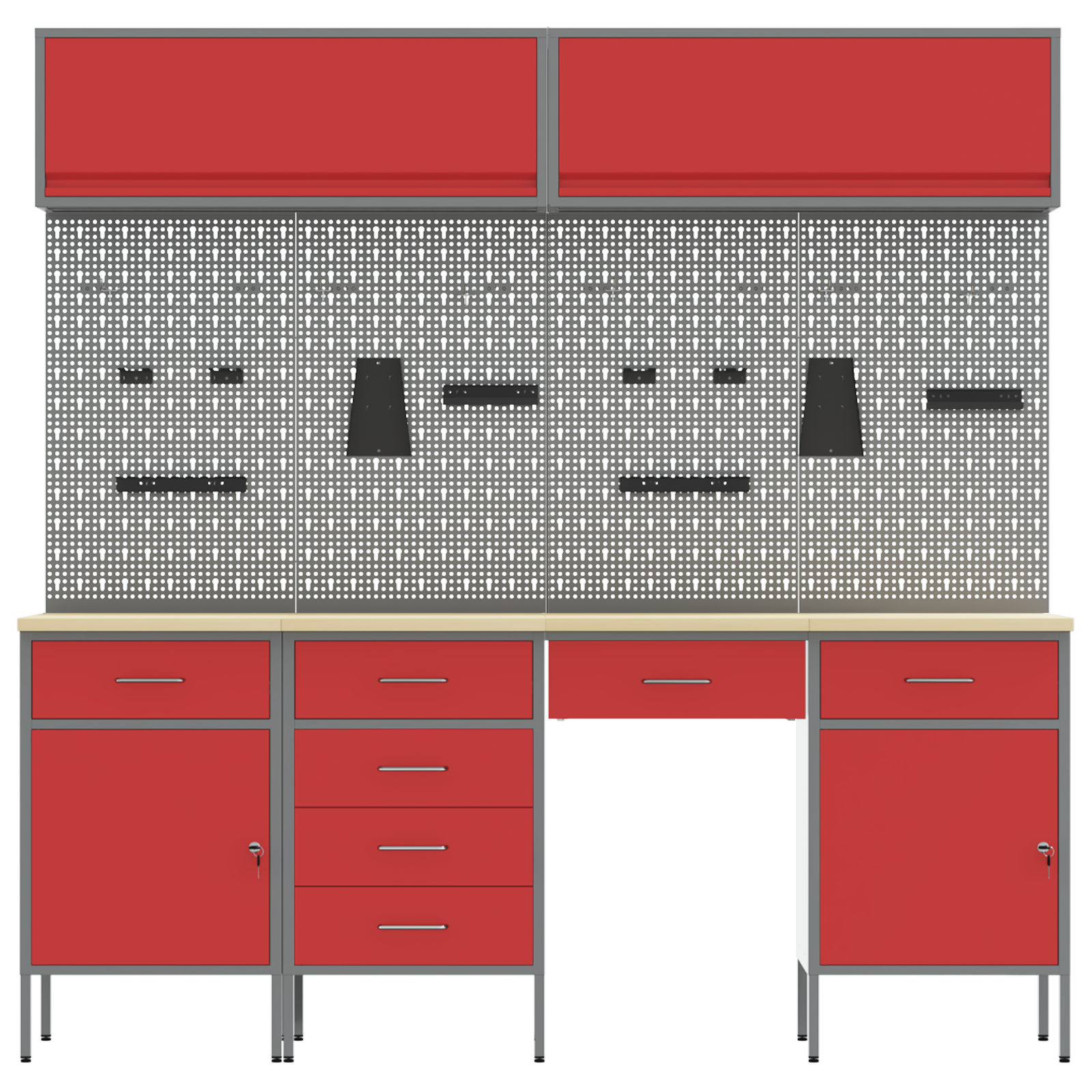 Set di Banchi da Lavoro in Acciaio Rosso da 10 Pezzi di