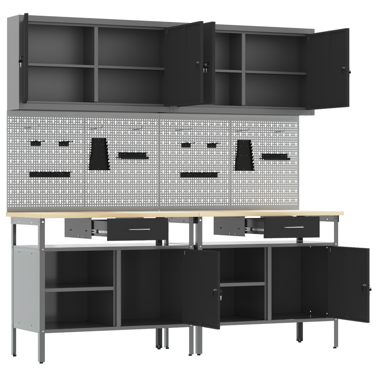 Set Banchi di Lavoro da 8 Pezzi in Acciaio Nero