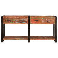 Set di 2 Tavoli Consolle con Cassetti, Legno Massello Recuperato Multicolore