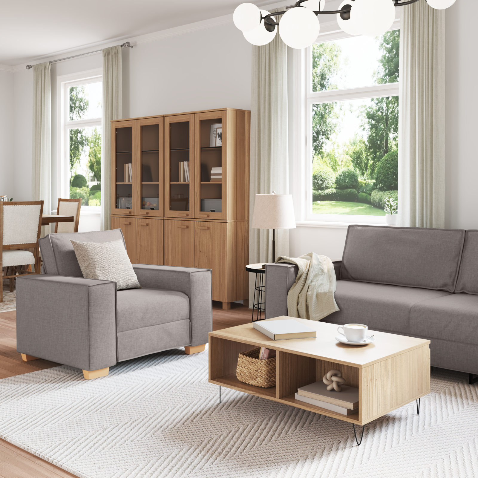 Set Divano a 3 Pezzi con Cuscini in Tessuto Tortora