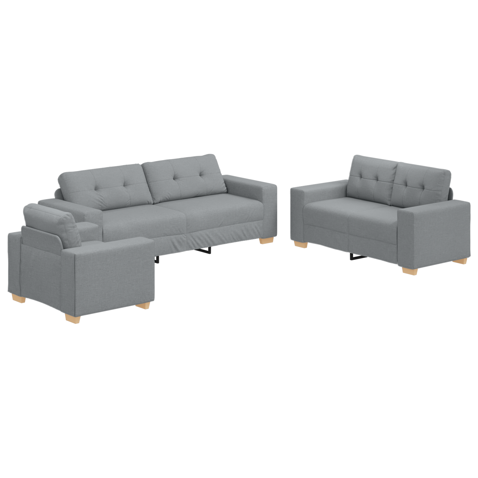 Set di Divani 3 Pezzi con Cuscini Tessuto Grigio Chiaro