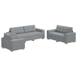 Set di Divani 3 Pezzi con Cuscini Tessuto Grigio Chiaro