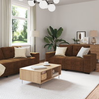 Set divano a 2 pezzi con cuscini in ecopelle marrone