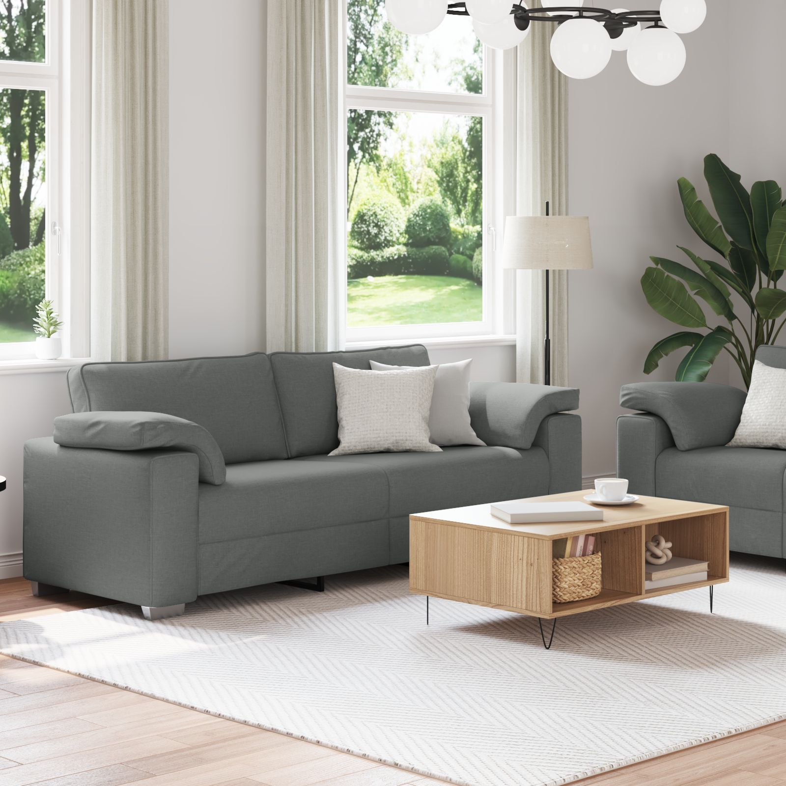 Set Divano 2 Pezzi con Cuscini Grigio Scuro