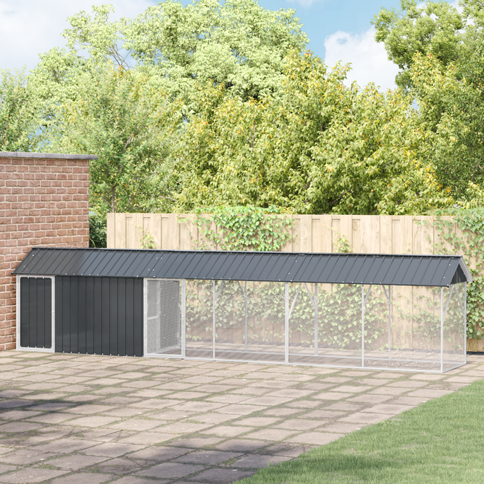 Aviario per Uccelli con Estensione Anthracite 112x640x141 cm in Acciaio