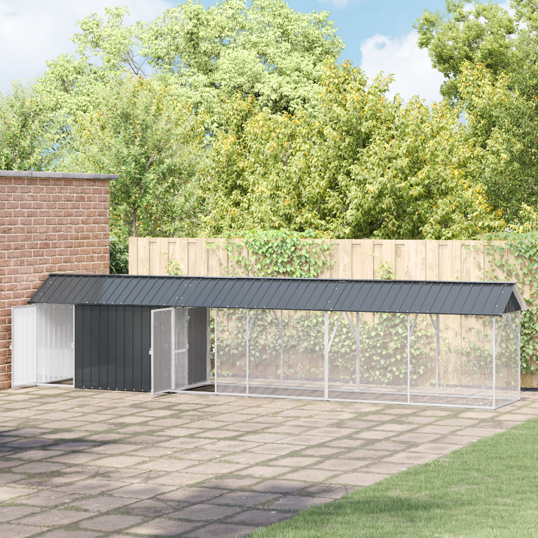 Aviario per Uccelli con Estensione Anthracite 112x640x141 cm in Acciaio