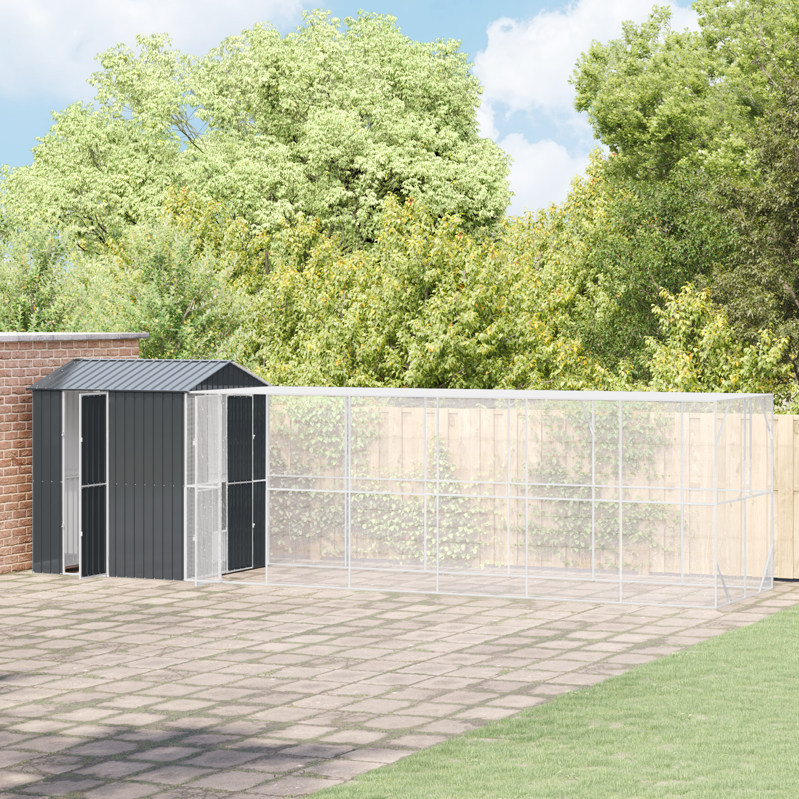 Voliera per Uccelli con Estensione Antracite 210x817x247 cm Acciaio