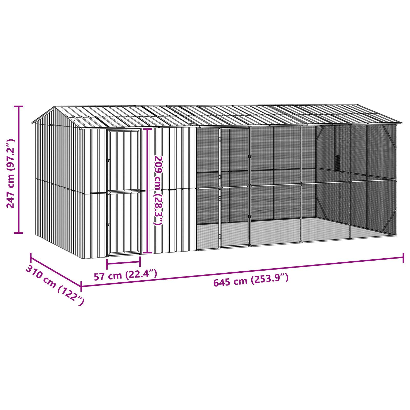 Voliera per Uccelli con Estensione Antracite 310x640x247 cm Acciaio