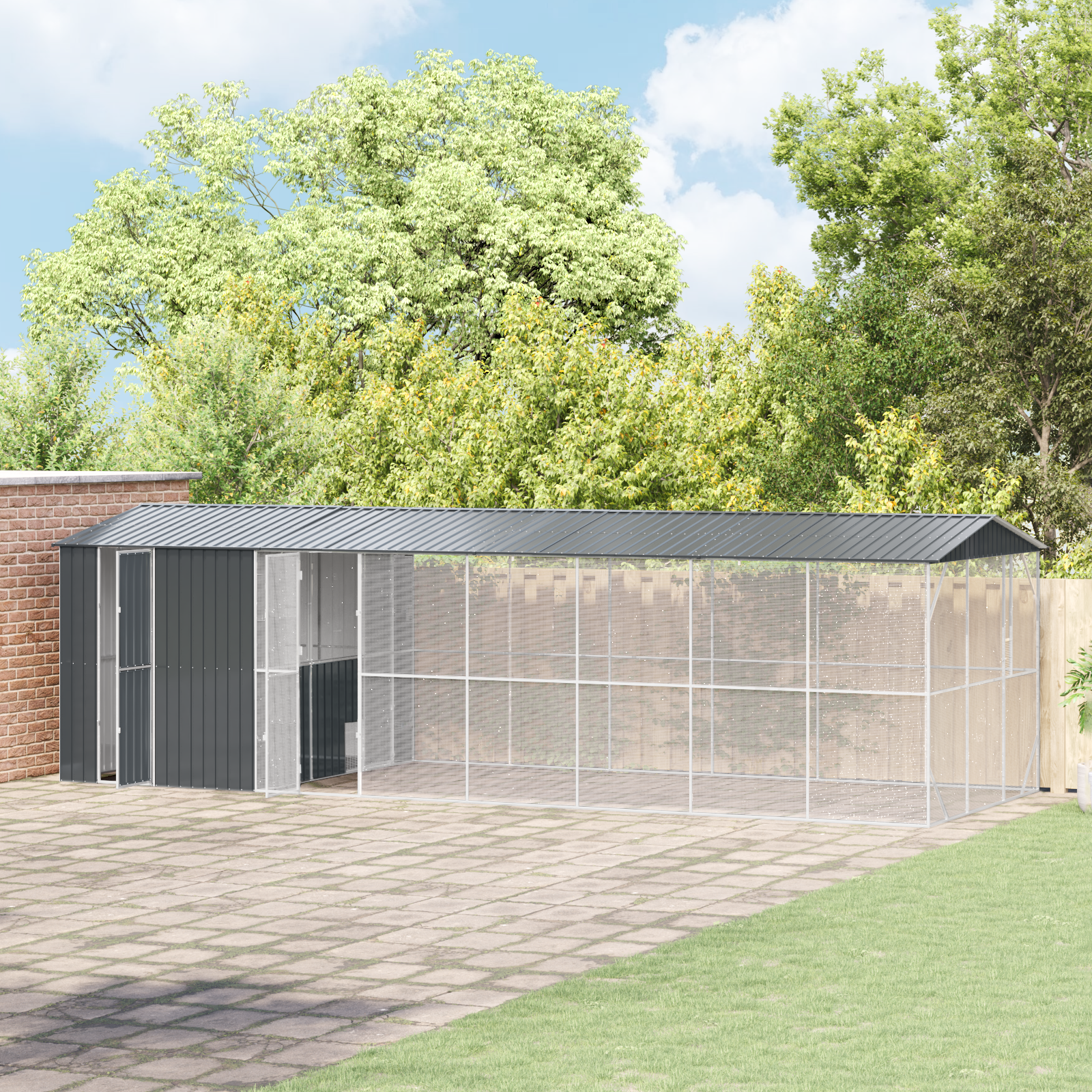 Voliera per Uccelli con Estensione Antacite 310x838x247 cm Acciaio