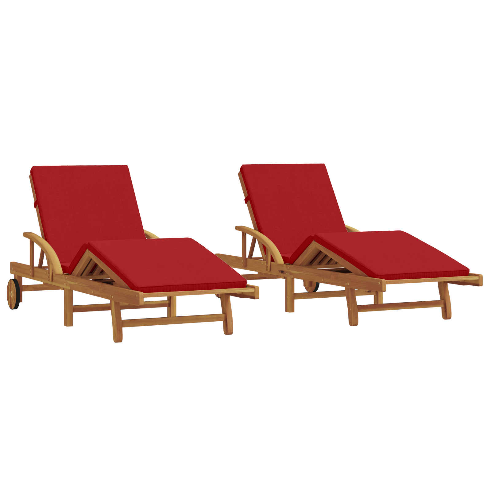 Lettini prendisole 2 pcs con cuscini e ruote Rosso Legno massello di Acacia