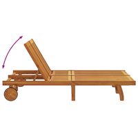Lettino Doppio da Sole con Ruote e Cuscino in Legno Massello di Acacia