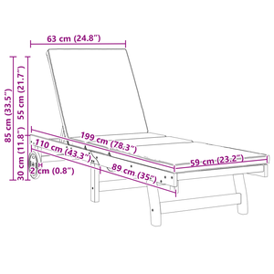 Lettini prendisole 2 pz con ruote e cuscino in legno massello di acacia