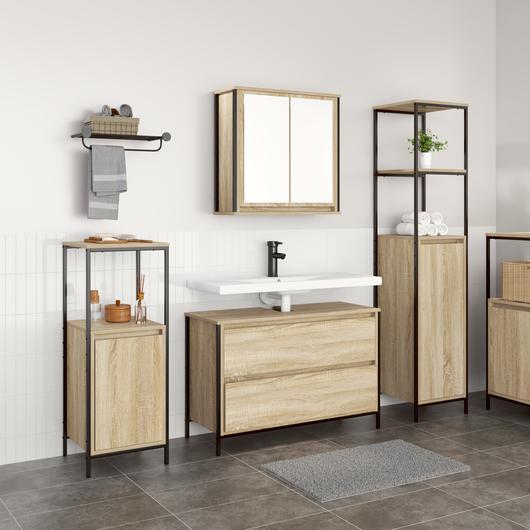 Set di mobili da bagno 3 pezzi in legno ingegnerizzato Rovere di