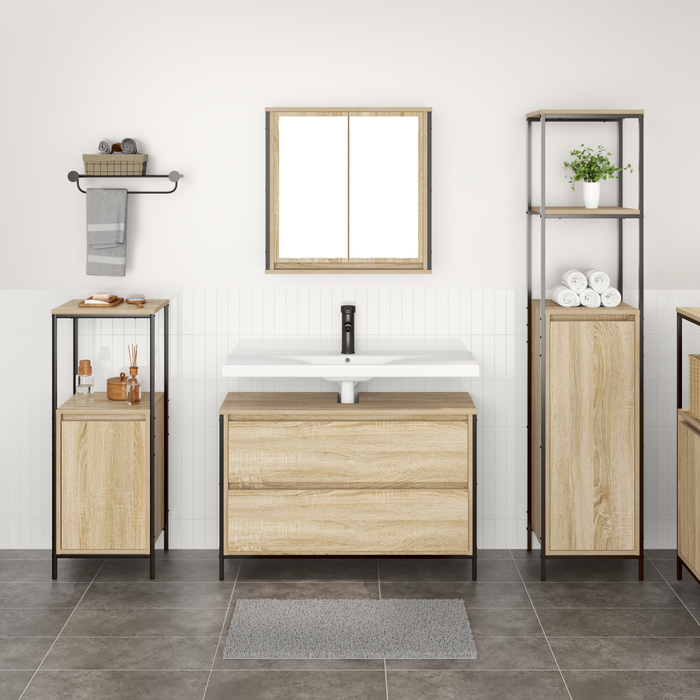 Set di mobili da bagno 3 pezzi in legno ingegnerizzato Rovere di