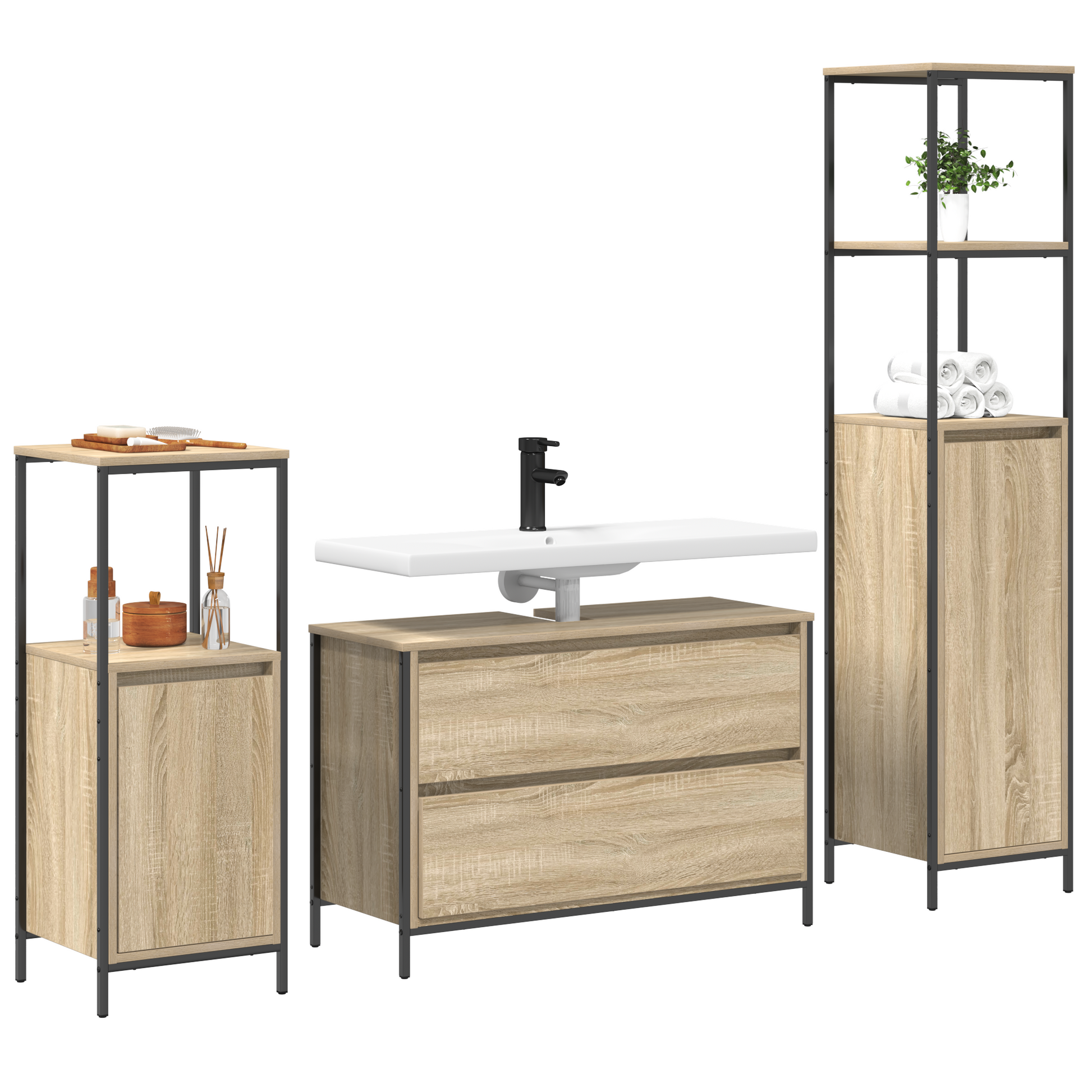 Set di mobili da bagno 3 pezzi in legno ingegnerizzato Rovere di