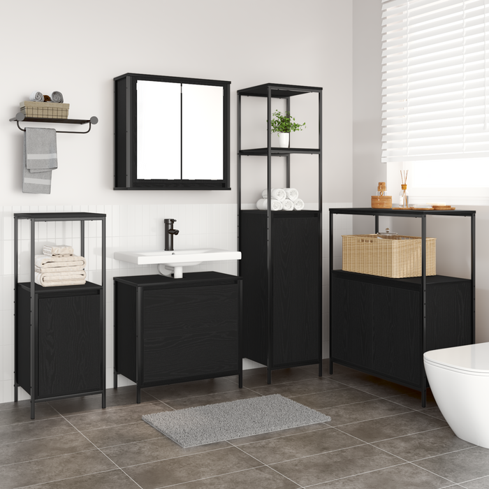 Set di mobili da bagno 5 pezzi in legno ingegnerizzato effetto rovere nero