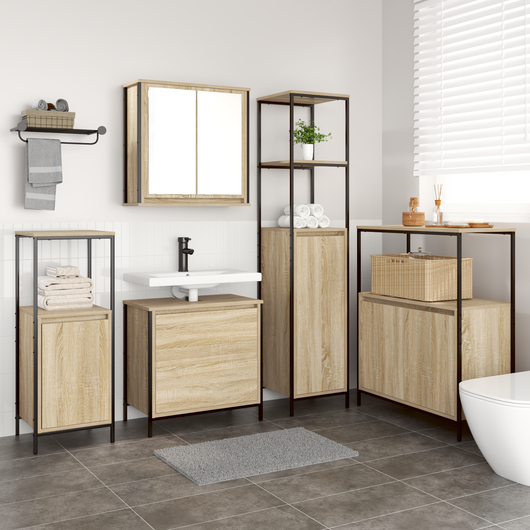 Set di mobili da bagno 5 pezzi in legno ingegnerizzato rovere Sonoma