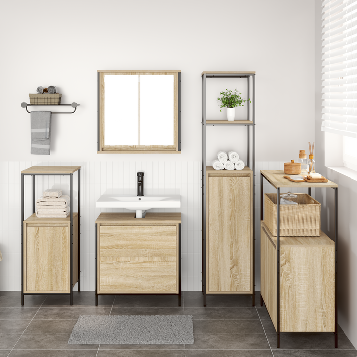 Set di mobili da bagno 5 pezzi in legno ingegnerizzato rovere Sonoma