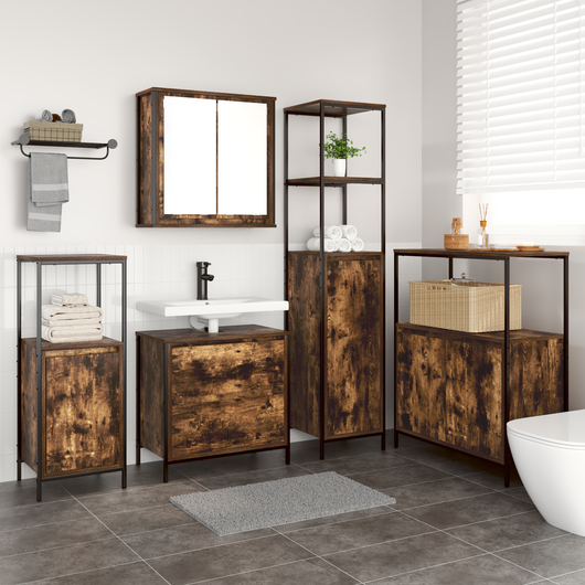 Set di mobili da bagno 5 pezzi in legno ingegnerizzato rovere affumicato