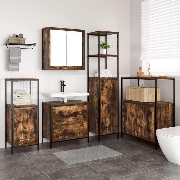 Set di mobili da bagno 5 pezzi in legno ingegnerizzato rovere affumicato