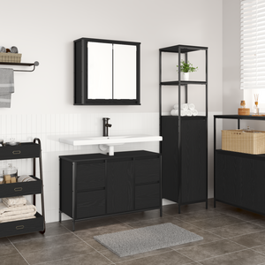 Set di mobili per bagno a 2 pezzi in legno ingegnerizzato nero