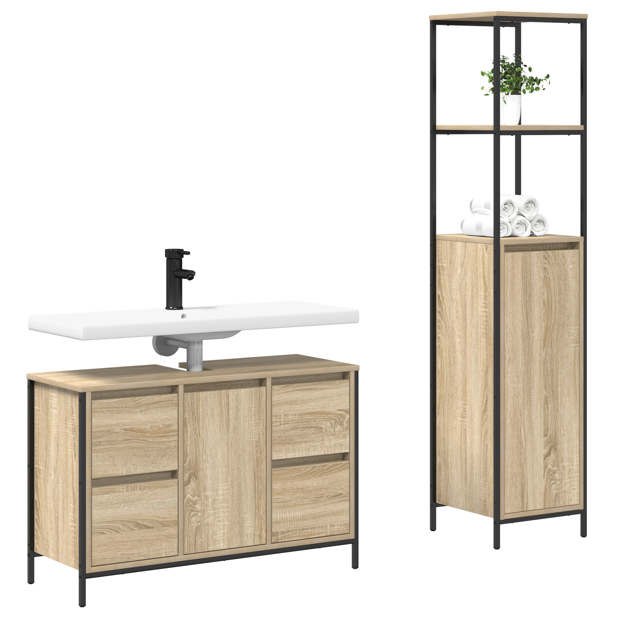 Set di mobili da bagno 2 pezzi in legno ingegnerizzato rovere Sonoma