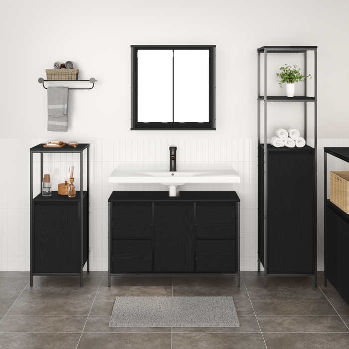 Set di mobili da bagno in 3 pezzi - Legno ingegnerizzato rovere nero