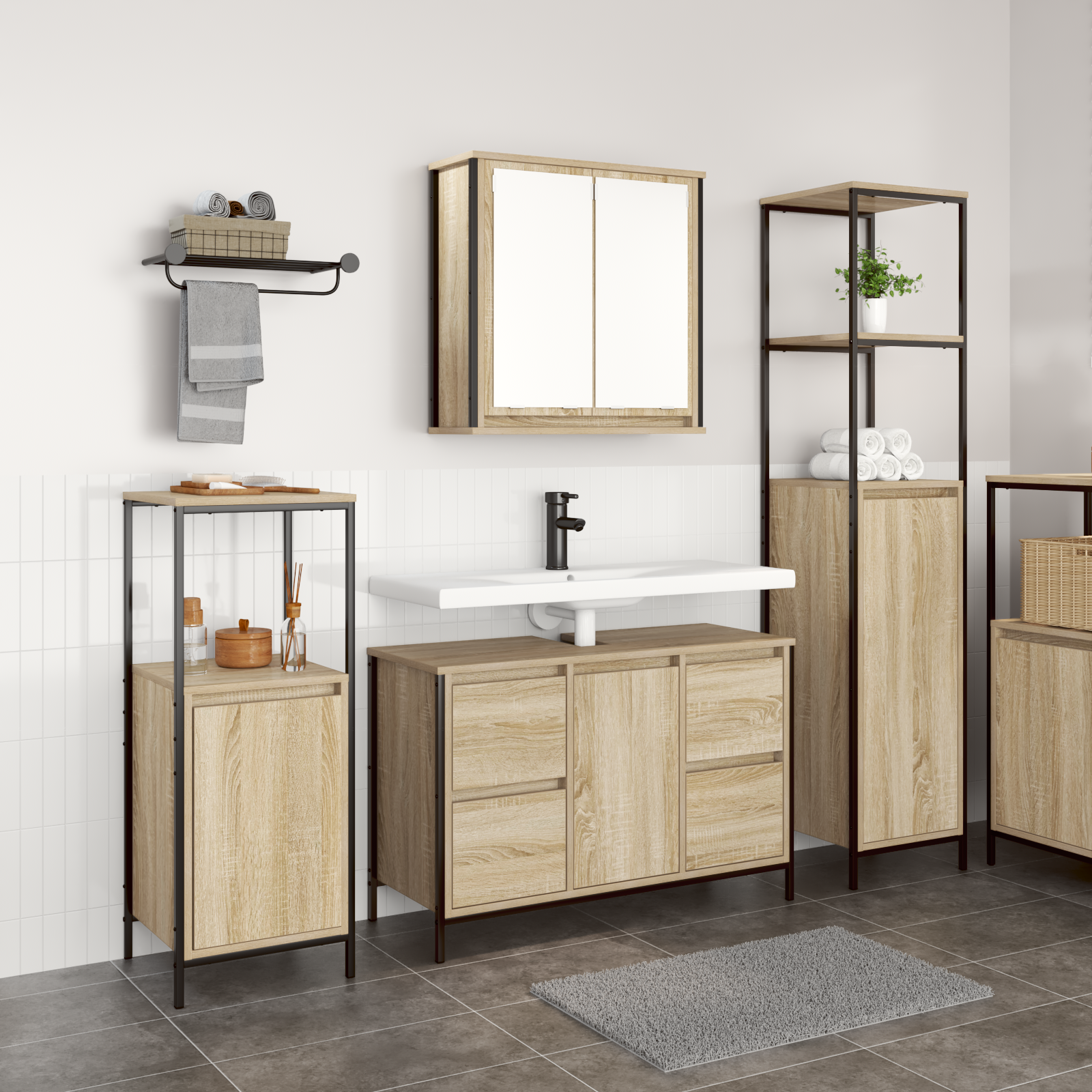 Set di Mobili per Bagno 3 Pezzi Rovere Sonoma Legno Ingegnerizzato