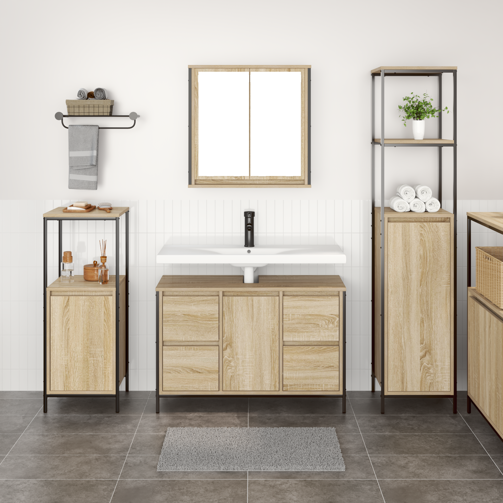 Set di Mobili per Bagno 3 Pezzi Rovere Sonoma Legno Ingegnerizzato