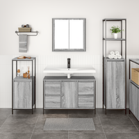 Set di mobili da bagno in legno ingegnerizzato grigio sonoma
