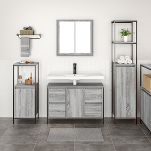 Set di mobili da bagno in legno ingegnerizzato grigio sonoma