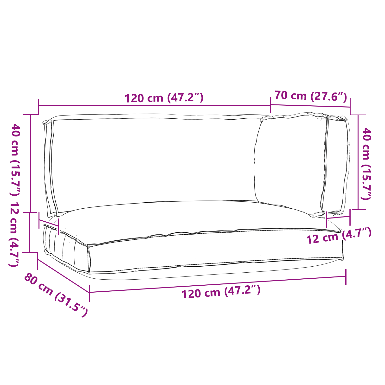 Set di Cuscini per Pallet 3 Pezzi Antracite Tessuto Oxford